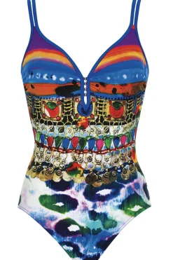 Bad/beach dames badpak modecup blauw