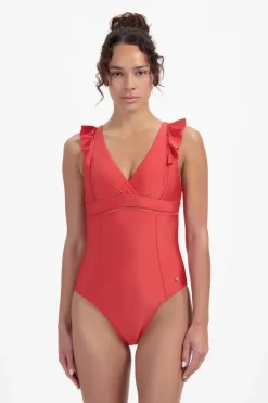 Bad/beach dames badpak modecup rood