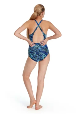 Bad/beach dames badpak sport blauw