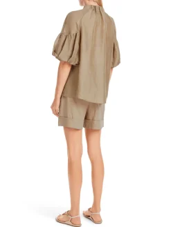 Dames blouse korte mouw bruin