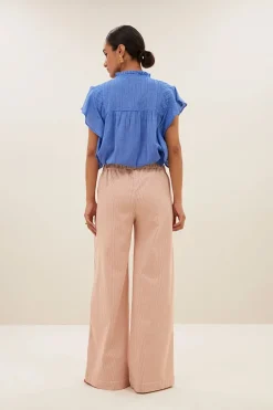 Dames blouse korte mouw blauw