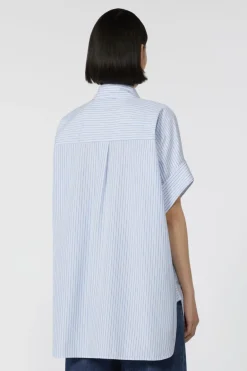 Dames blouse korte mouw blauw