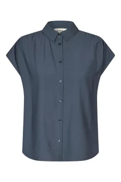 Dames blouse korte mouw blauw
