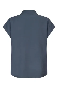 Dames blouse korte mouw blauw