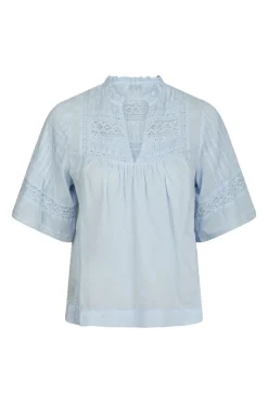 Dames blouse korte mouw blauw