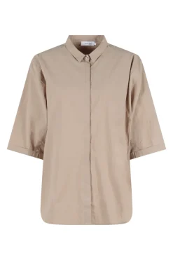 Dames blouse korte mouw bruin