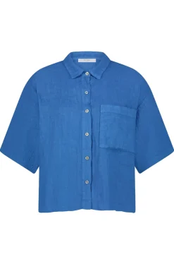 Dames blouse korte mouw blauw