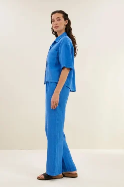 Dames blouse korte mouw blauw