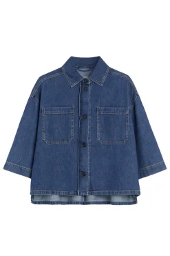Dames blouse korte mouw blauw