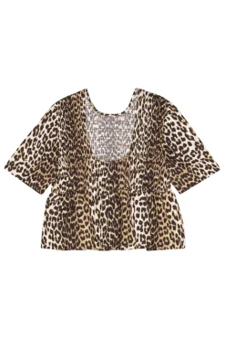 Dames blouse korte mouw bruin