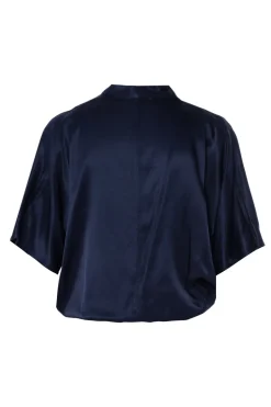 Dames blouse korte mouw blauw