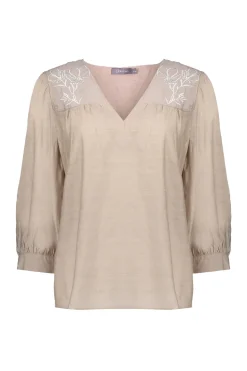 Dames blouse korte mouw bruin