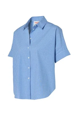 Dames blouse korte mouw blauw