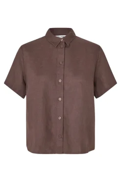 Dames blouse korte mouw bruin