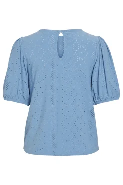 Dames blouse korte mouw blauw