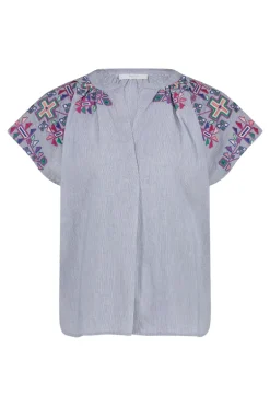 Dames blouse korte mouw blauw