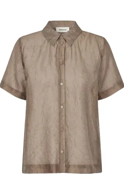 Dames blouse korte mouw bruin