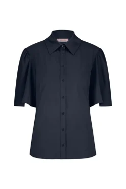 Dames blouse korte mouw blauw
