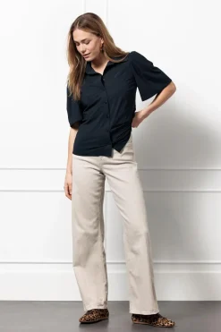 Dames blouse korte mouw blauw
