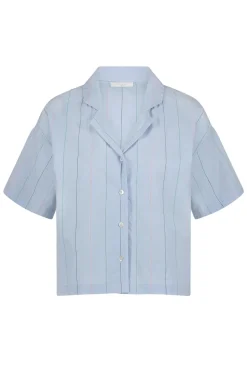 Dames blouse korte mouw blauw