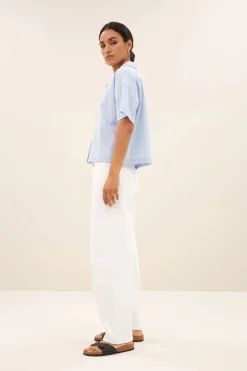 Dames blouse korte mouw blauw
