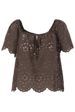 Dames blouse korte mouw bruin