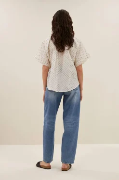 Dames blouse korte mouw ecru