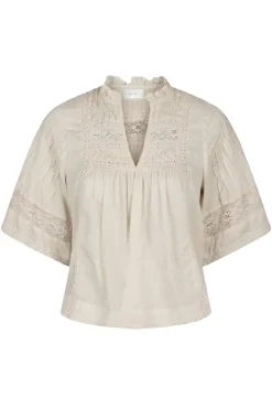 Dames blouse korte mouw ecru