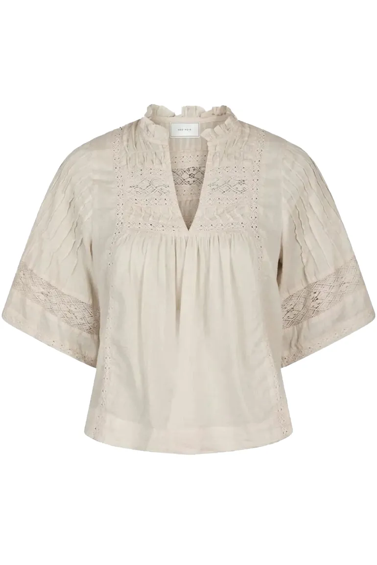 Dames blouse korte mouw ecru