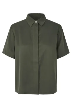 Dames blouse korte mouw grijs