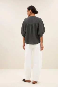 Dames blouse korte mouw grijs