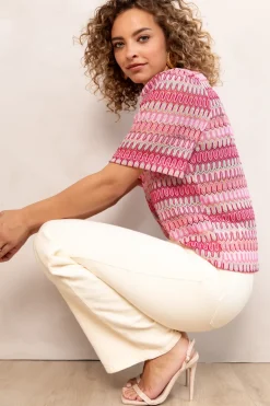 Dames blouse korte mouw rose