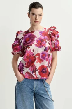 Dames blouse korte mouw rose