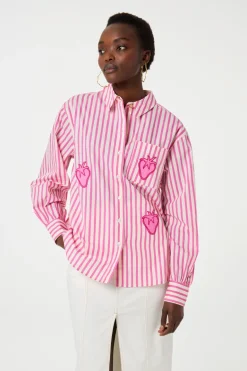 Dames blouse korte mouw rose
