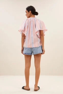 Dames blouse korte mouw rose