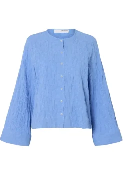 Dames blouse lange mouw blauw