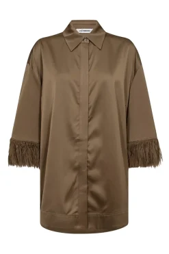 Dames blouse lange mouw bruin