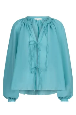 Dames blouse lange mouw blauw
