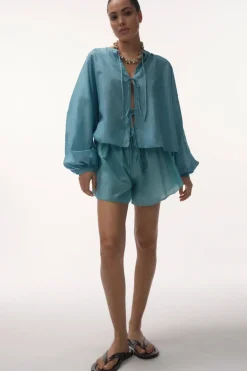 Dames blouse lange mouw blauw
