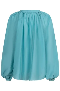 Dames blouse lange mouw blauw
