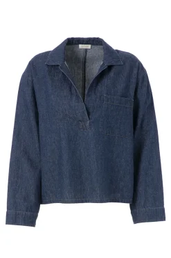 Dames blouse lange mouw blauw