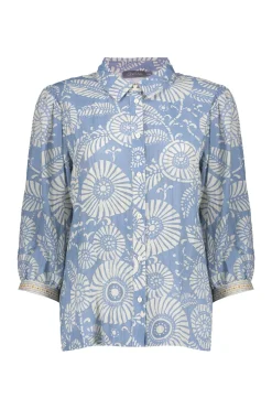 Dames blouse lange mouw blauw