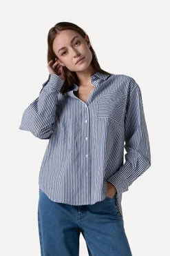 Dames blouse lange mouw blauw