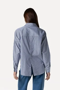 Dames blouse lange mouw blauw