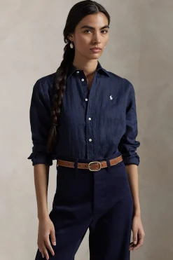 Dames blouse lange mouw blauw