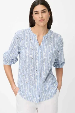 Dames blouse lange mouw blauw