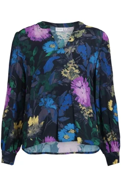 Dames blouse lange mouw blauw