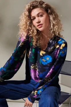 Dames blouse lange mouw blauw