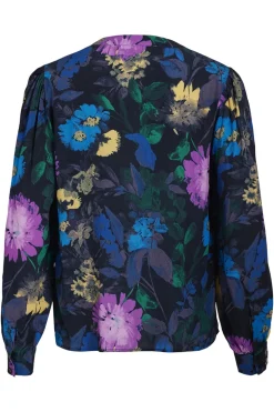 Dames blouse lange mouw blauw