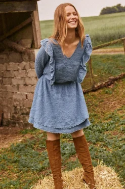 Dames blouse lange mouw blauw